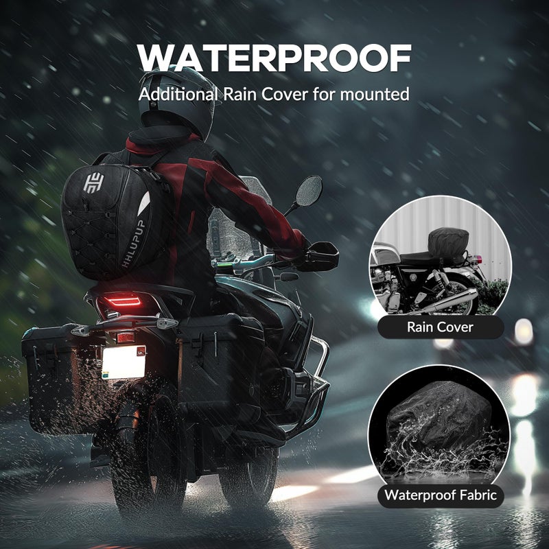 HHLUPUP Motorcycle Tail Bag Seat Helmet Large Capacity Dual Use Motorcycle Backpack, 25L-38L Waterproof Luggage Bags White - Image 4